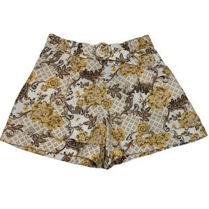 Maison D Amelie Women 6 Shorts Linen Blend High Waist‎ Floral Boho Chic Girly